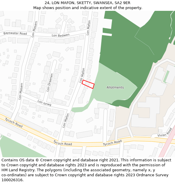 24, LON MAFON, SKETTY, SWANSEA, SA2 9ER: Location map and indicative extent of plot