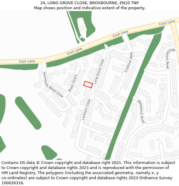 24, LONG GROVE CLOSE, BROXBOURNE, EN10 7NP: Location map and indicative extent of plot