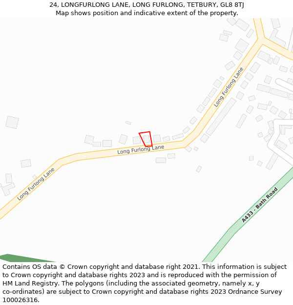 24, LONGFURLONG LANE, LONG FURLONG, TETBURY, GL8 8TJ: Location map and indicative extent of plot