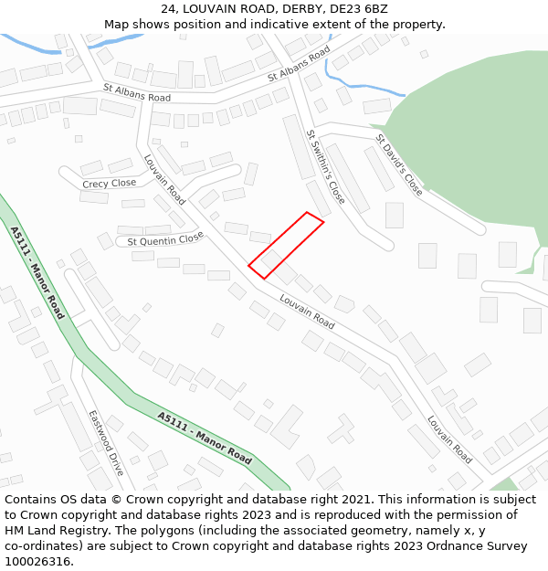 24, LOUVAIN ROAD, DERBY, DE23 6BZ: Location map and indicative extent of plot