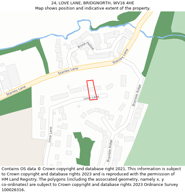 24, LOVE LANE, BRIDGNORTH, WV16 4HE: Location map and indicative extent of plot