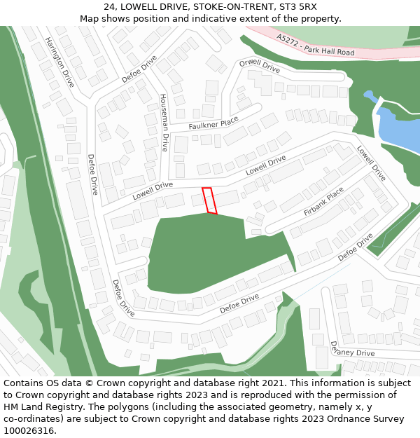 24, LOWELL DRIVE, STOKE-ON-TRENT, ST3 5RX: Location map and indicative extent of plot