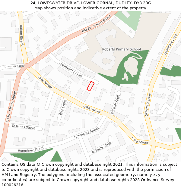 24, LOWESWATER DRIVE, LOWER GORNAL, DUDLEY, DY3 2RG: Location map and indicative extent of plot