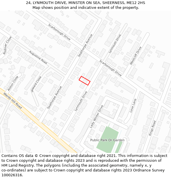 24, LYNMOUTH DRIVE, MINSTER ON SEA, SHEERNESS, ME12 2HS: Location map and indicative extent of plot