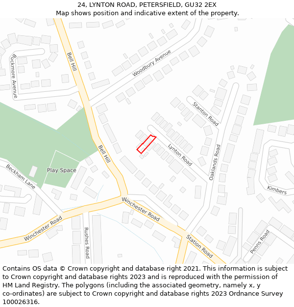 24, LYNTON ROAD, PETERSFIELD, GU32 2EX: Location map and indicative extent of plot