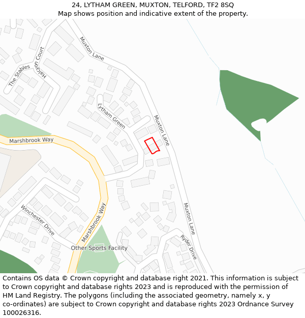 24, LYTHAM GREEN, MUXTON, TELFORD, TF2 8SQ: Location map and indicative extent of plot