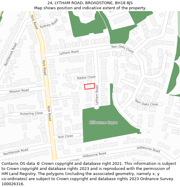 24, LYTHAM ROAD, BROADSTONE, BH18 8JS: Location map and indicative extent of plot