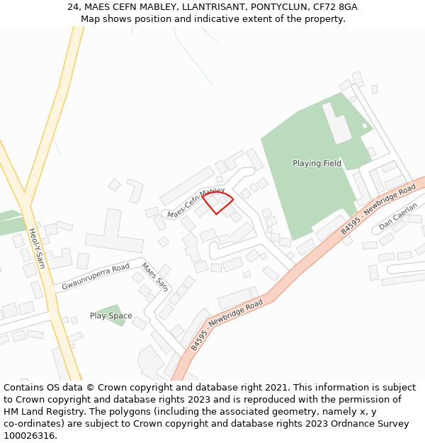 24, MAES CEFN MABLEY, LLANTRISANT, PONTYCLUN, CF72 8GA: Location map and indicative extent of plot