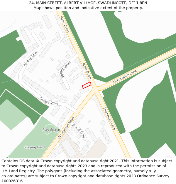 24, MAIN STREET, ALBERT VILLAGE, SWADLINCOTE, DE11 8EN: Location map and indicative extent of plot