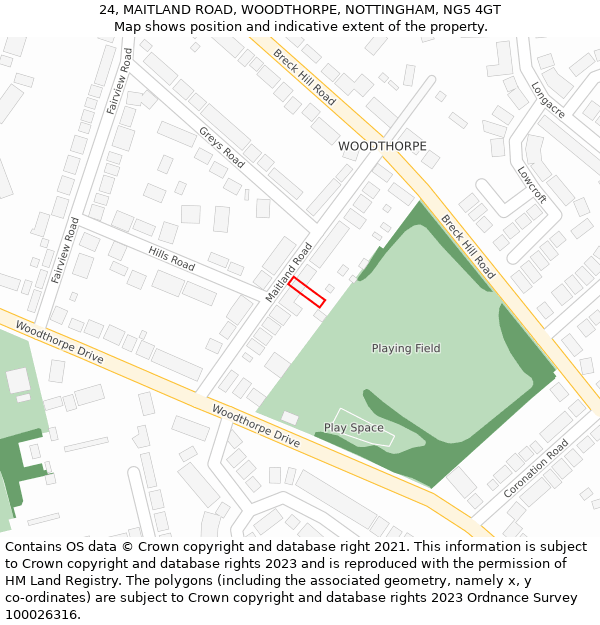 24, MAITLAND ROAD, WOODTHORPE, NOTTINGHAM, NG5 4GT: Location map and indicative extent of plot
