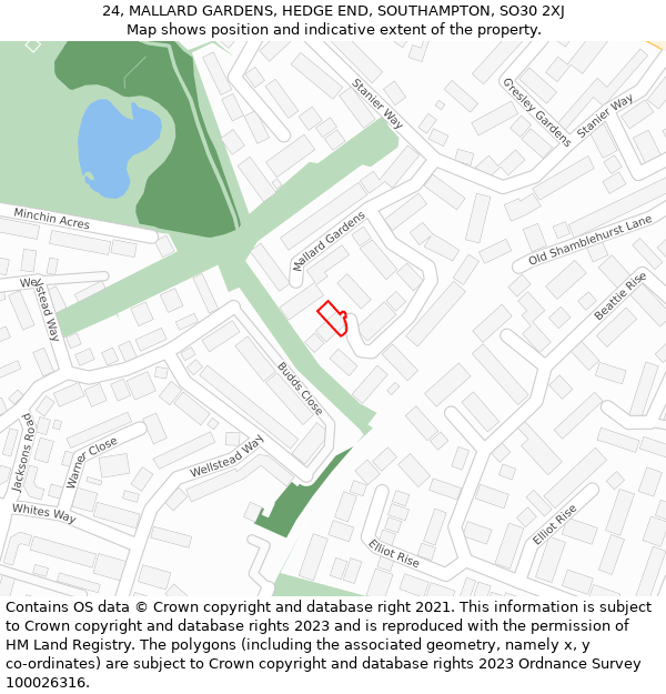 24, MALLARD GARDENS, HEDGE END, SOUTHAMPTON, SO30 2XJ: Location map and indicative extent of plot