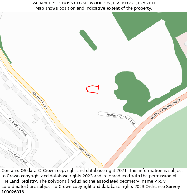 24, MALTESE CROSS CLOSE, WOOLTON, LIVERPOOL, L25 7BH: Location map and indicative extent of plot