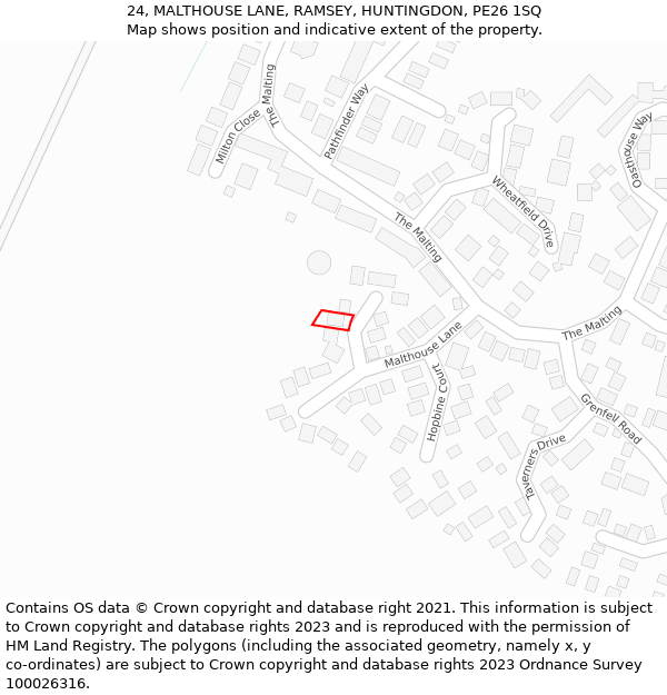 24, MALTHOUSE LANE, RAMSEY, HUNTINGDON, PE26 1SQ: Location map and indicative extent of plot