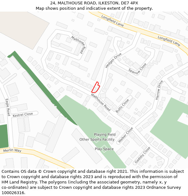 24, MALTHOUSE ROAD, ILKESTON, DE7 4PX: Location map and indicative extent of plot