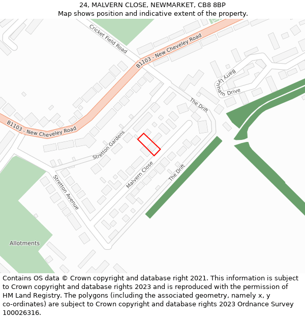 24, MALVERN CLOSE, NEWMARKET, CB8 8BP: Location map and indicative extent of plot