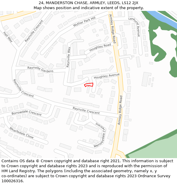 24, MANDERSTON CHASE, ARMLEY, LEEDS, LS12 2JX: Location map and indicative extent of plot