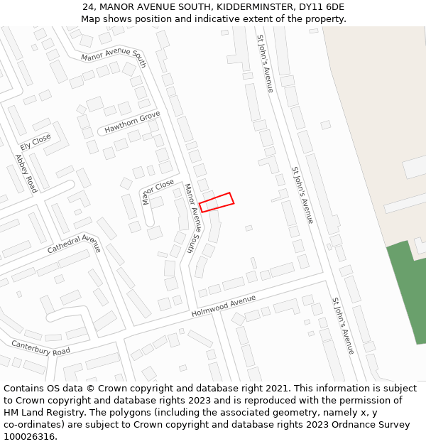 24, MANOR AVENUE SOUTH, KIDDERMINSTER, DY11 6DE: Location map and indicative extent of plot