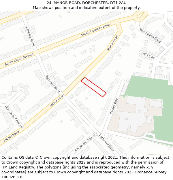 24, MANOR ROAD, DORCHESTER, DT1 2AU: Location map and indicative extent of plot