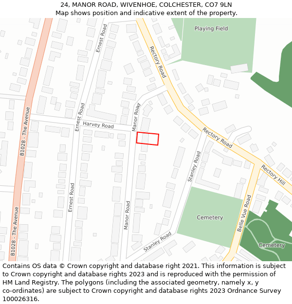 24, MANOR ROAD, WIVENHOE, COLCHESTER, CO7 9LN: Location map and indicative extent of plot