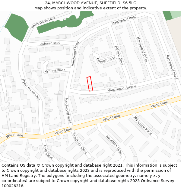 24, MARCHWOOD AVENUE, SHEFFIELD, S6 5LG: Location map and indicative extent of plot