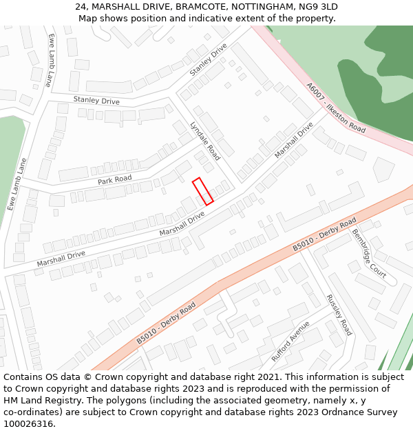 24, MARSHALL DRIVE, BRAMCOTE, NOTTINGHAM, NG9 3LD: Location map and indicative extent of plot