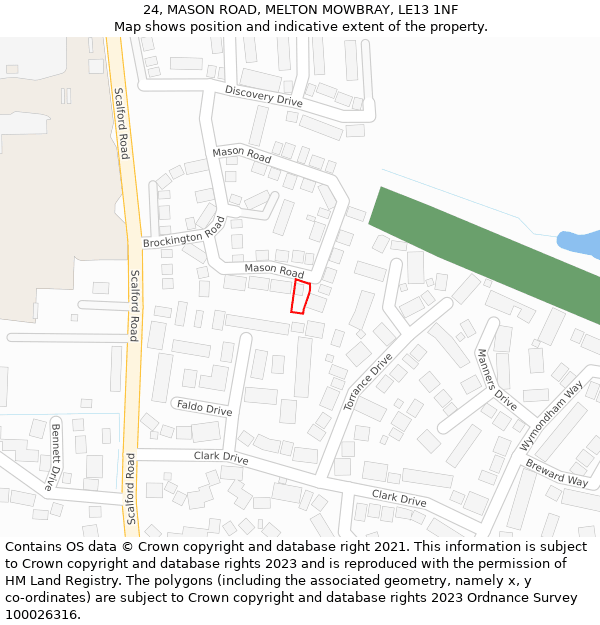 24, MASON ROAD, MELTON MOWBRAY, LE13 1NF: Location map and indicative extent of plot