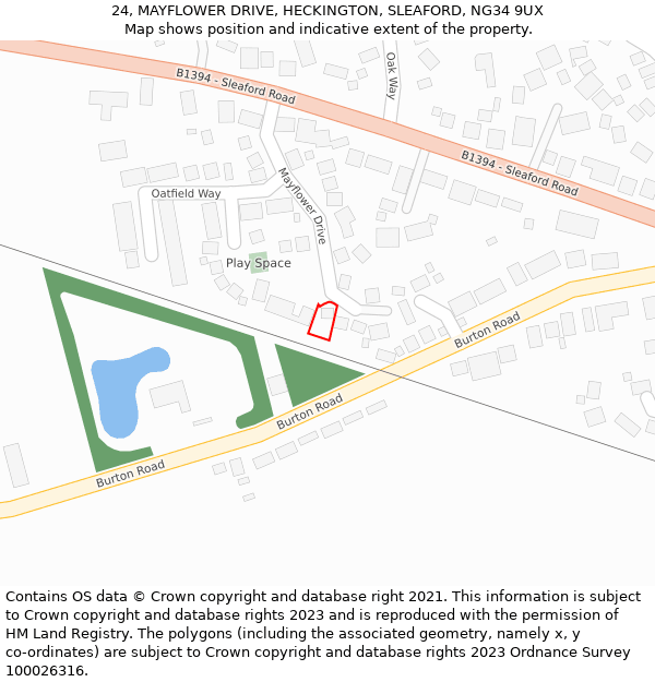 24, MAYFLOWER DRIVE, HECKINGTON, SLEAFORD, NG34 9UX: Location map and indicative extent of plot