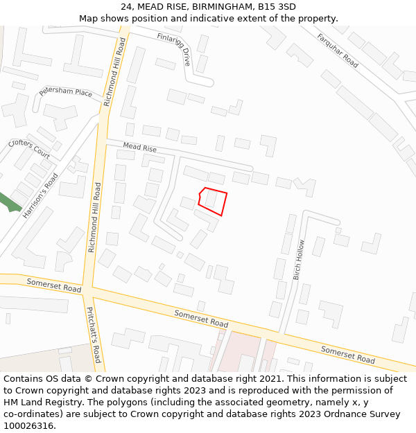 24, MEAD RISE, BIRMINGHAM, B15 3SD: Location map and indicative extent of plot