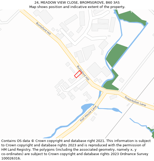 24, MEADOW VIEW CLOSE, BROMSGROVE, B60 3AS: Location map and indicative extent of plot