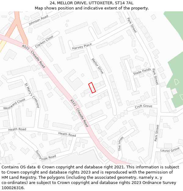 24, MELLOR DRIVE, UTTOXETER, ST14 7AL: Location map and indicative extent of plot