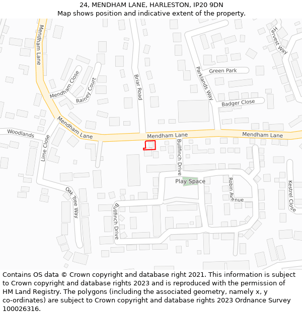 24, MENDHAM LANE, HARLESTON, IP20 9DN: Location map and indicative extent of plot