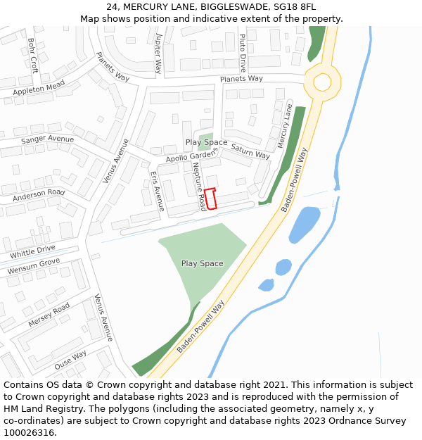 24, MERCURY LANE, BIGGLESWADE, SG18 8FL: Location map and indicative extent of plot