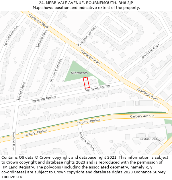 24, MERRIVALE AVENUE, BOURNEMOUTH, BH6 3JP: Location map and indicative extent of plot