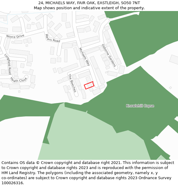 24, MICHAELS WAY, FAIR OAK, EASTLEIGH, SO50 7NT: Location map and indicative extent of plot