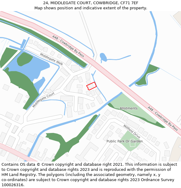 24, MIDDLEGATE COURT, COWBRIDGE, CF71 7EF: Location map and indicative extent of plot