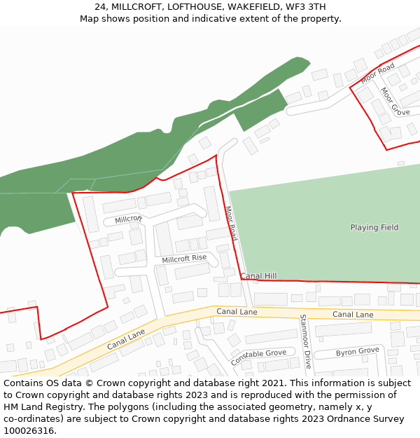 24, MILLCROFT, LOFTHOUSE, WAKEFIELD, WF3 3TH: Location map and indicative extent of plot