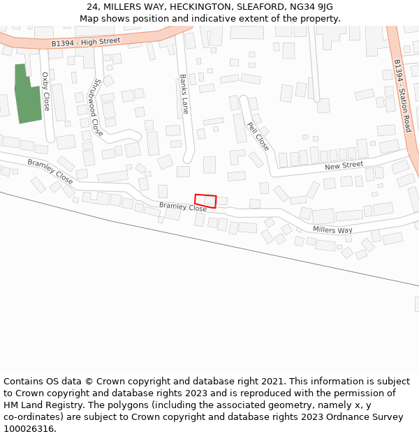 24, MILLERS WAY, HECKINGTON, SLEAFORD, NG34 9JG: Location map and indicative extent of plot