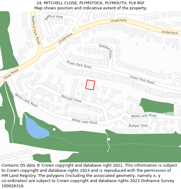 24, MITCHELL CLOSE, PLYMSTOCK, PLYMOUTH, PL9 9GF: Location map and indicative extent of plot