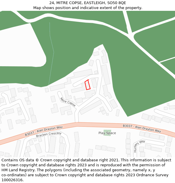 24, MITRE COPSE, EASTLEIGH, SO50 8QE: Location map and indicative extent of plot