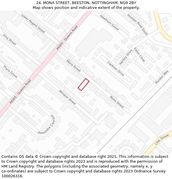 24, MONA STREET, BEESTON, NOTTINGHAM, NG9 2BY: Location map and indicative extent of plot