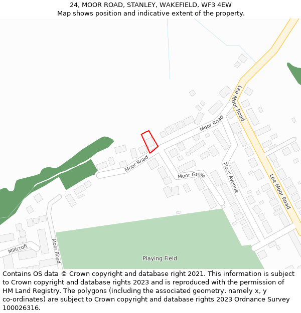 24, MOOR ROAD, STANLEY, WAKEFIELD, WF3 4EW: Location map and indicative extent of plot