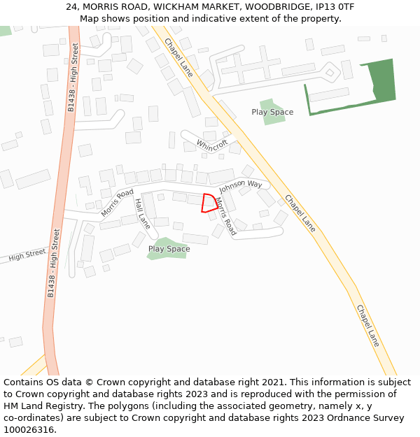 24, MORRIS ROAD, WICKHAM MARKET, WOODBRIDGE, IP13 0TF: Location map and indicative extent of plot