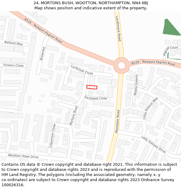 24, MORTONS BUSH, WOOTTON, NORTHAMPTON, NN4 6BJ: Location map and indicative extent of plot