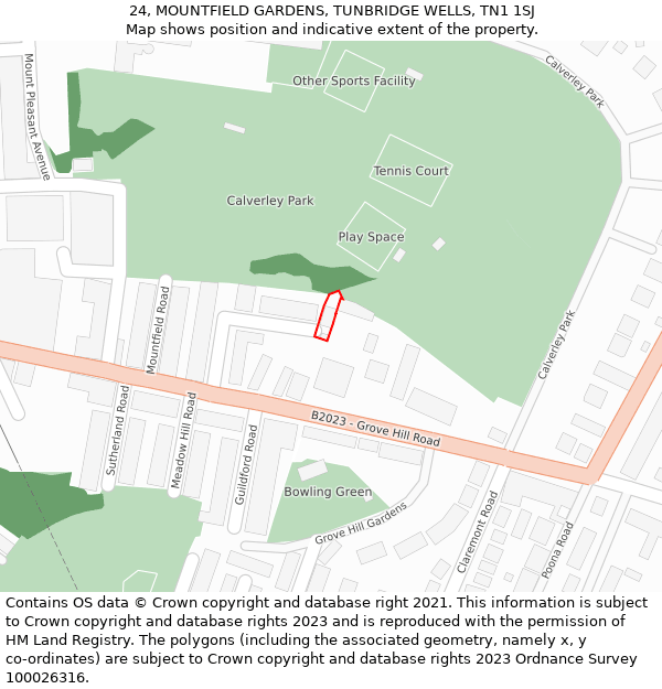 24, MOUNTFIELD GARDENS, TUNBRIDGE WELLS, TN1 1SJ: Location map and indicative extent of plot