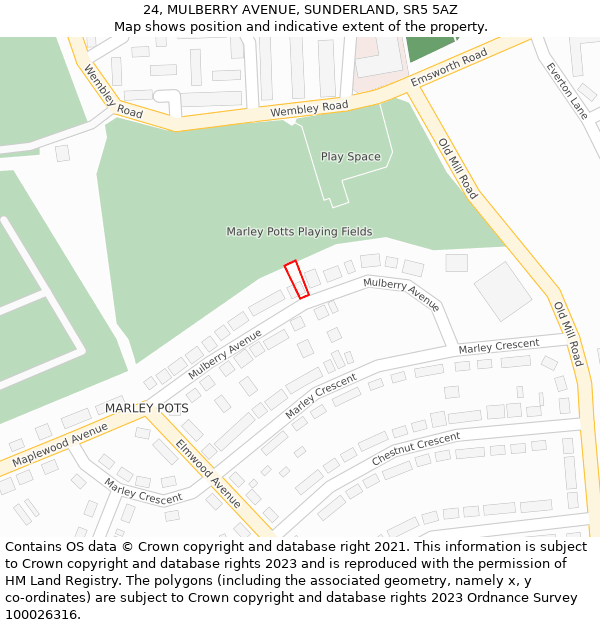 24, MULBERRY AVENUE, SUNDERLAND, SR5 5AZ: Location map and indicative extent of plot