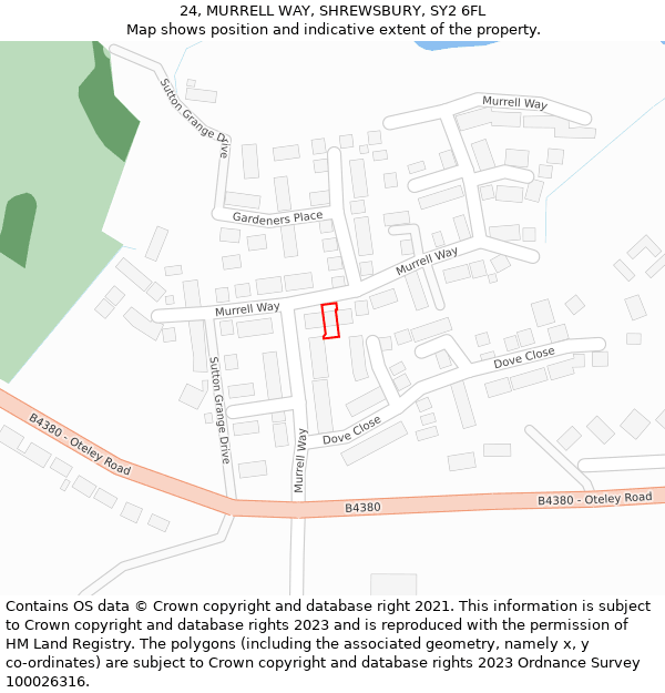 24, MURRELL WAY, SHREWSBURY, SY2 6FL: Location map and indicative extent of plot