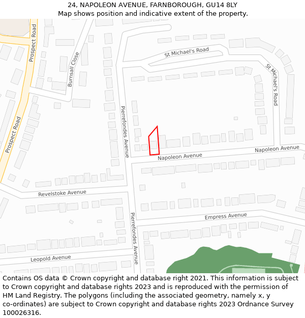 24, NAPOLEON AVENUE, FARNBOROUGH, GU14 8LY: Location map and indicative extent of plot