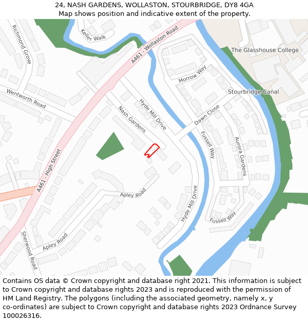 24, NASH GARDENS, WOLLASTON, STOURBRIDGE, DY8 4GA: Location map and indicative extent of plot