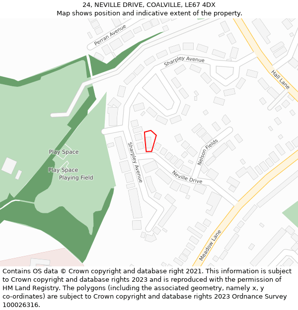 24, NEVILLE DRIVE, COALVILLE, LE67 4DX: Location map and indicative extent of plot
