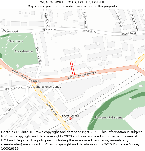 24, NEW NORTH ROAD, EXETER, EX4 4HF: Location map and indicative extent of plot